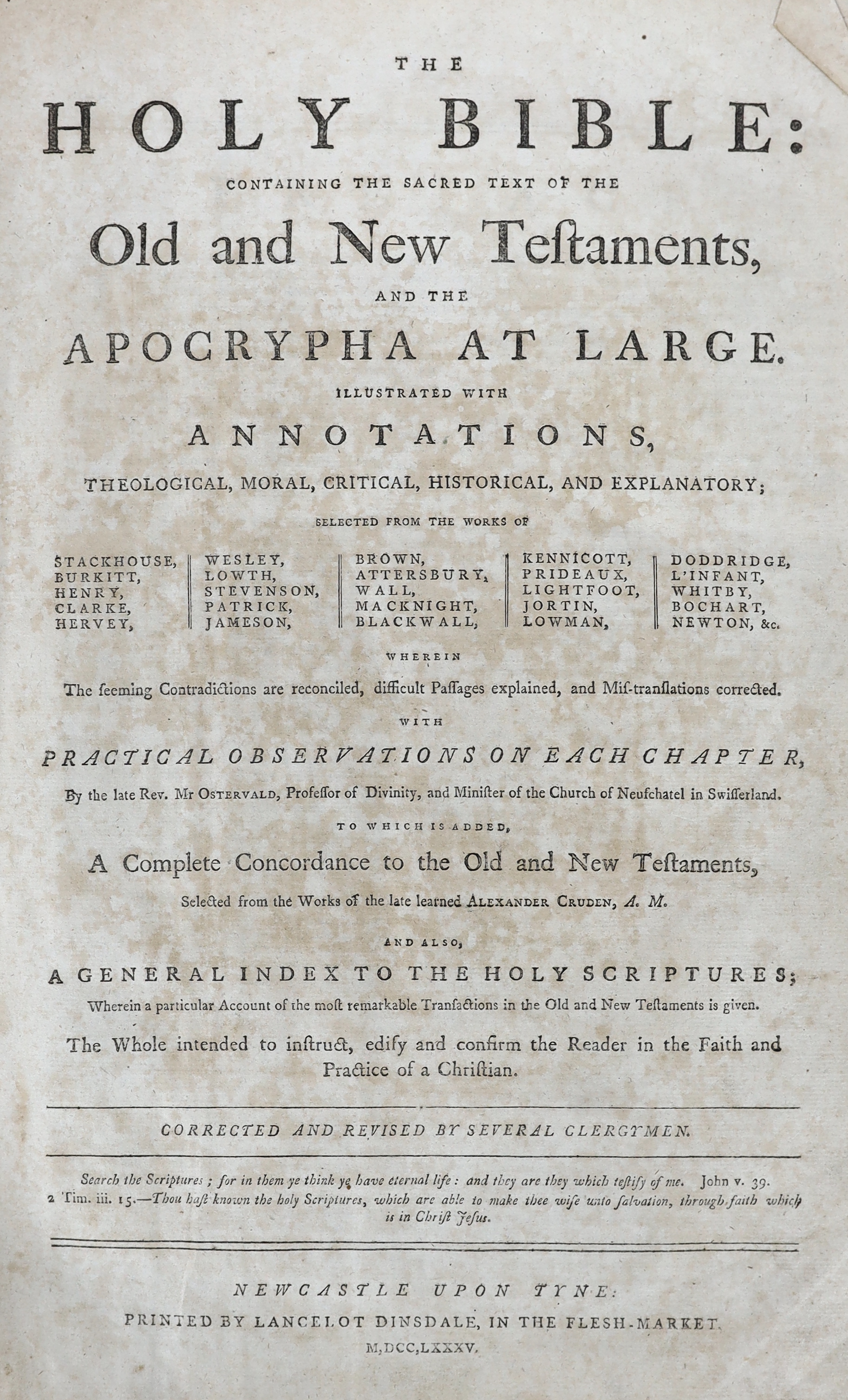 BIBLE - A provincially printed later 18th century folio Bible, the Authorised Version. The Holy Bible: containing the sacred texts of the Old and New Testaments....(and) A Complete Concordance....general and NT. titles,